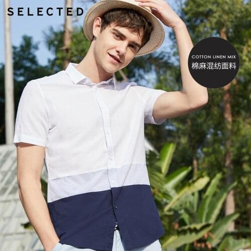 SELECTED Mens Cotton & Linen Assorted Colors Short-sleeved Shirt S|419204514