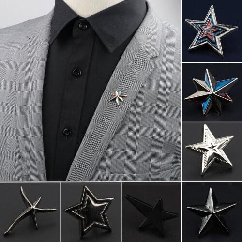 Mens Advanced Chic Star Badges Brooches Pin Suit Shawl Lapel Pins Hat Shirt Collar Brooches on clothes Party Daily Accessory