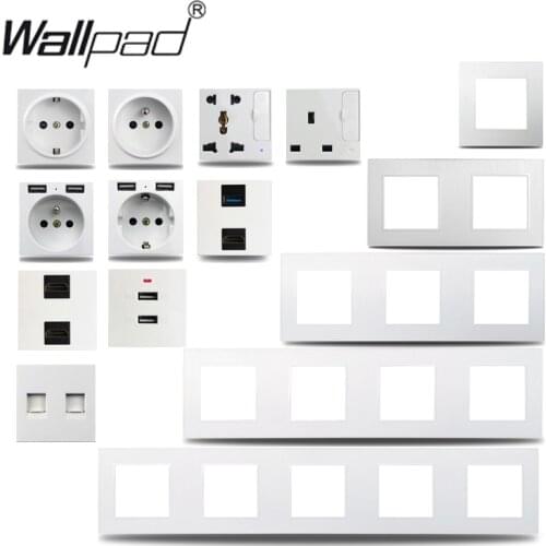 Wallpad S6 White Brushed Panel EU French Power Universal Wall Socket USB Charger Data CAT6 TV Modules DIY Combination