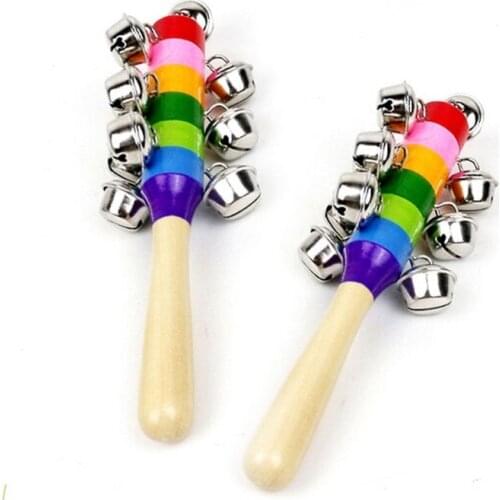 New Cute Baby Kid Rainbow Rattle Pram Crib Handle Wooden Bell Stick Shaker Rattles Toys Gift Baby Toddler Toys Baby Rattles