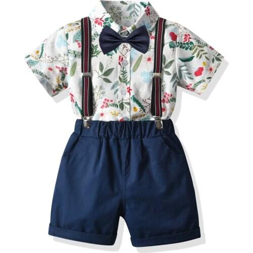 Baby Boys Clothes Children Suit Newborn Tracksuit 4Picecs T-shirt+Shorts+Knotbow+Strap Baby Boy Costumes For Children For 1-6Y