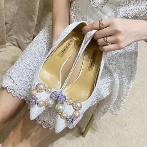 Autumn lace all-match stiletto high-heeled bridal wedding shoes pointed toe banquet dress shallow mouth small size womens shoes