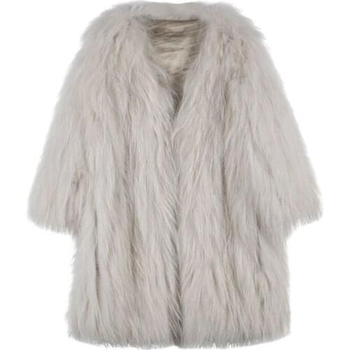 New Arrival Knitted Real Raccoon Fur Coat Round Collar Genuine Raccoon Jacket Nature Pure True Fur Overcoat RC312-02