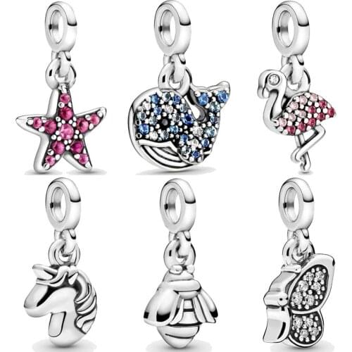 My Butterfly Bumblebee Pink Flamingo Blue Whale Starfish Pendant Beads 925 Sterling Silver Me Charms Fit Bracelet Jewelry