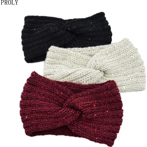 PROLY New Fashion Women Headband Cross Knot Knitted Sequins Turban High Elastic Hair Band Causal Headwear Hair Accessories