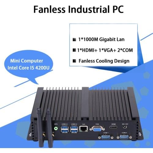Fanless Industrial PC,Mini Computer,Windows 10,Intel Core I5 4200U,[HUNSN MA04I],(Dual WiFi/VGA/HD/3USB2.0/4USB3.0/LAN/2COM)