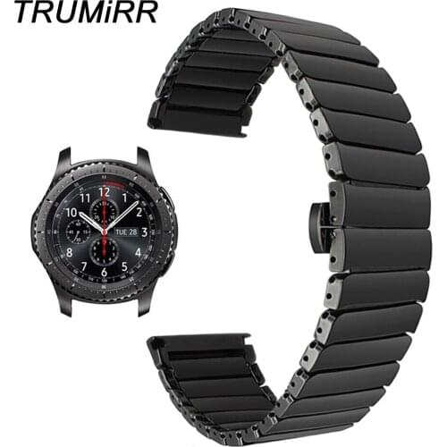 22mm Full Ceramic Watchband +Tool for Samsung Gear S3 Classic Frontier R760 / R770 Watch Band Steel Butterfly Buckle Wrist Strap