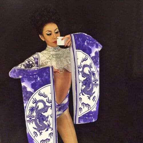 Stage Chinese Style Bodysuit Nightclub Party Celebrate Costume Stage Wear Clothing DJ Singers Dancer Bodysuit Bling Women Outfit
