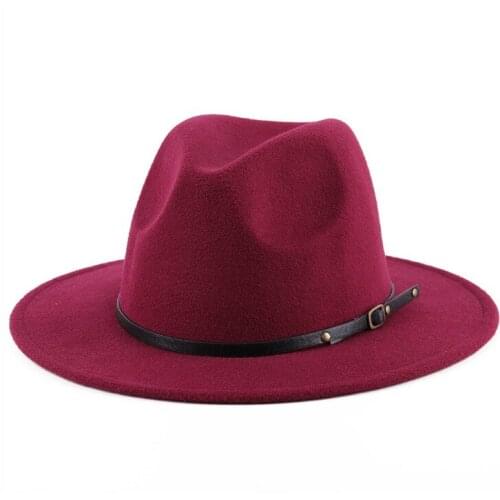 Men Women British Style Church Hats Autumn Winter Lady Flat Brim Fedoras Vintage Style Wide Brim Belt Buckle Felt Fedoras