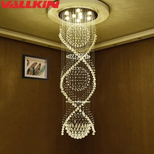 Modern Crystal Chandelier Pendant Double Spiral Superdense K9 Chandelier Crystal Stair Lamp Hotel Villa Crystal Lamp Fixtures
