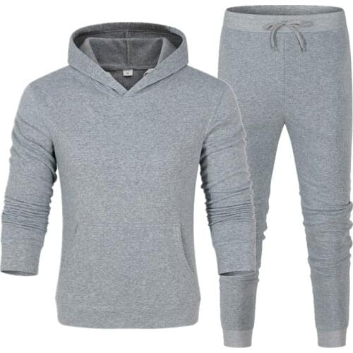Sportswear Mens Fashion Casual Hoodie Mens Solid Color Suit Mens Sports Shirt + Sweatpants Spring and Autumn Fleece Hooded Pu