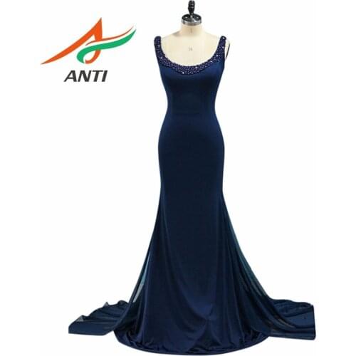 ANTI Dark Blue Mermaid Evening Dress Square Collar Sleeveless Vintage Robe De Soiree Vestido De Festa Formal Party Evening Gowns