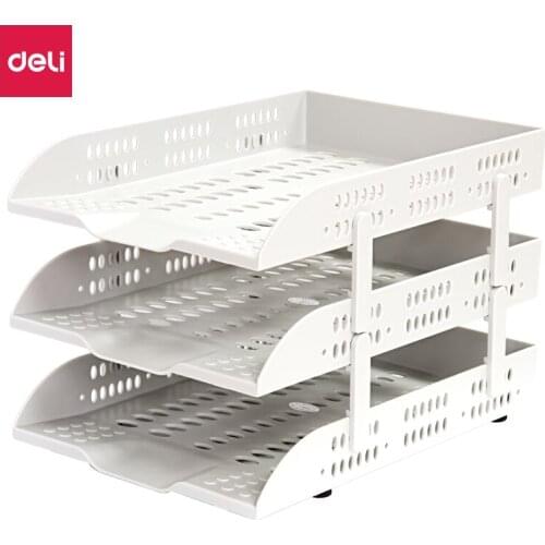 Deli three-layer hollow ultra-thick document holder free disassembly assembly file tray durable and grayish office organizer
