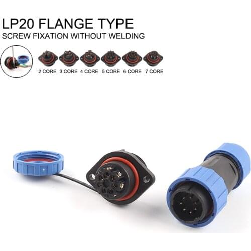 LP/SP20 IP68 Flange TYPE Waterproof Male Female Connectors Cable 2-7 Pin Panel Mount Solderless Screw Crimp Aviation Plug&Socket