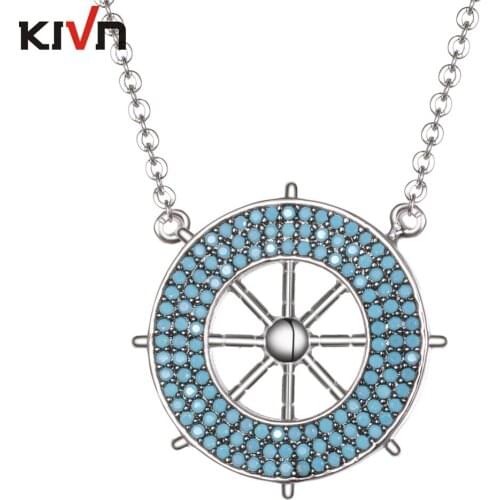 KIVN Jewelry Nautical Ship Wheels CZ Cubic Zirconia Womens Girls Wedding Bridal Pendant Necklaces Christmas Birthday Gifts
