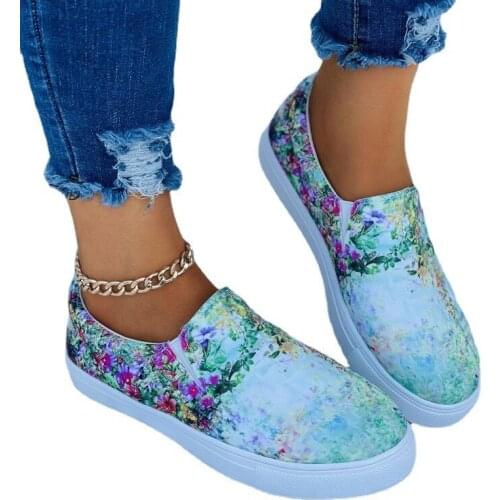 2021 Print Shoes For Women Slip on Sneakers Shallow Vulcanized Shoes Breathable Flat Casual Loafers Ladies Shoes Plus Size
