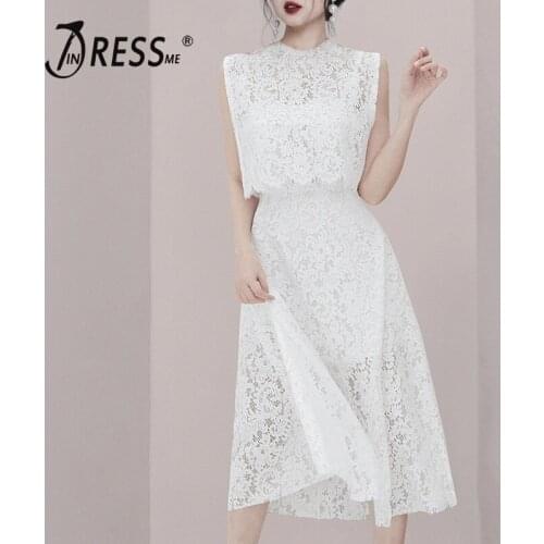 INDRESSME 2019 Women Solid Lace Floral Two Piece Sets Spaghetti Strap Sexy Hollow Out Dress With Sleeveless Overclothes Sets