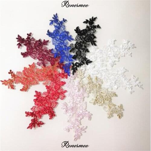 10Mirror Pairs Embroidery Cording Lace Flower Applique Fabric Wedding Dress Accessories Pink Red Champagne Gray White Black