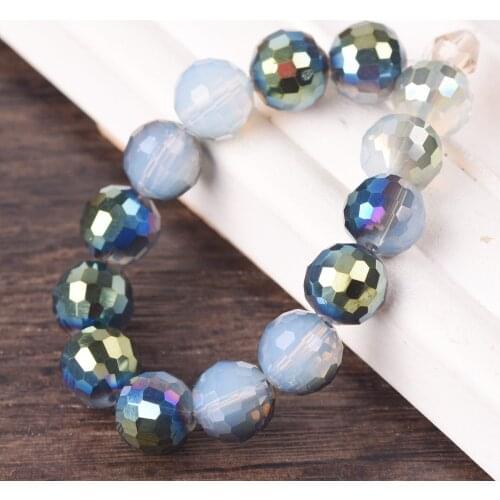 20pcs Half Opal Green 96 Facets Round 10mm Faceted Crystal Glass Loose Beads Lot for Jewelry Making DIY Crafts