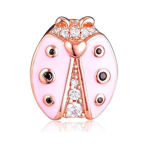 Reflexions Collection Rose Golden Ladybird Clip Beads for Silver 925 Charms Bracelets Women Reflexions Pink Enamel Bead DIY