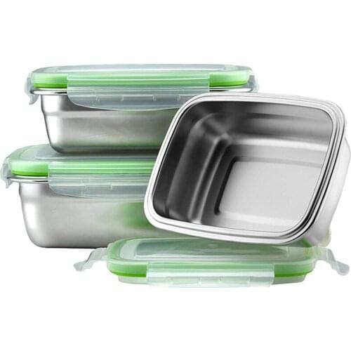 304 Stainless Steel Lunch Box Eco-Friendly Portable Food Storage Container Refrigerator Multipurpose Leakproof Crisper Box