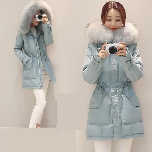 Large Raccoon Fur Parka Warm Winter Jacket Women Outwear White 90 Duck Down Slim Waist Plus Size XXXL Woman Coat XC032