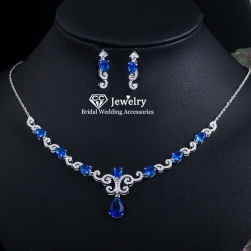 CC Neckalce Drop Earrings Fine Jewelry Set for Women 2pcs Water Drop Shape Bridal Wedding Jewellry Cubic Zircon Wholesale T0171