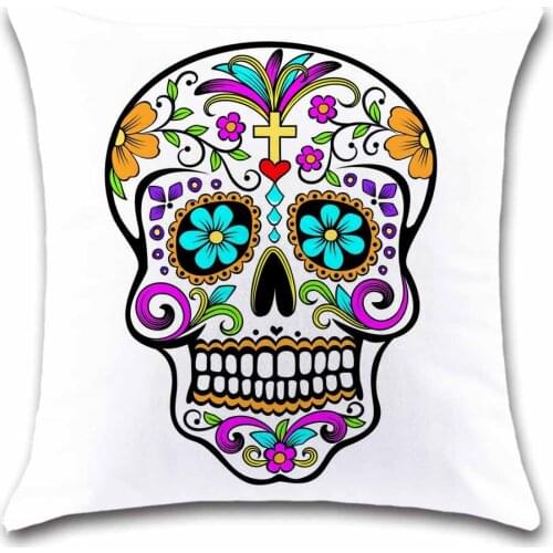 Colorful skull Day of the Dead white Cushion Cover decorative sweet Home sofa seat friend chair kids bedroom gift pillowcase
