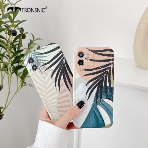 Green Leaf Frame Phone Case for iPhone 12 11 Pro Max XR Xs Max Soft Shiny Beige Luxury Case for iPhone 7 8 Plus Glossy Cover Hot
