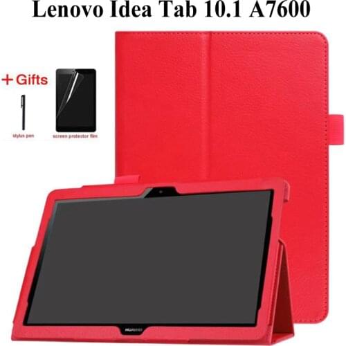 Litchi stand PU Leather Case For Lenovo Idea Tab 10.1 A10-70 A7600 A7600-h A7600-f 10.1 inch Tablet case+Film+Pen