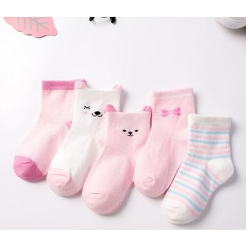 0-9 Years Kids Socks 5 Pairs /Set Spring Autumn Cartoon Cat Animal Soft Cotton Knit Baby Socks Newborn Baby Girls Boys Socks