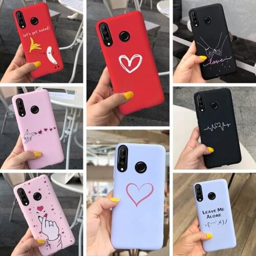 For Huawei P30 lite MAR-LX1M Case Couples Cartoon Lovely Heart Painted Silicone Cover For Huawei P30lite MAR-L01A Case Fundas