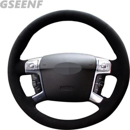 Car Steering Wheel Cover For S-Max 2008 Ford Mondeo Mk4 2007-2012 Black Hand-stitched Comfortable and soft Suede