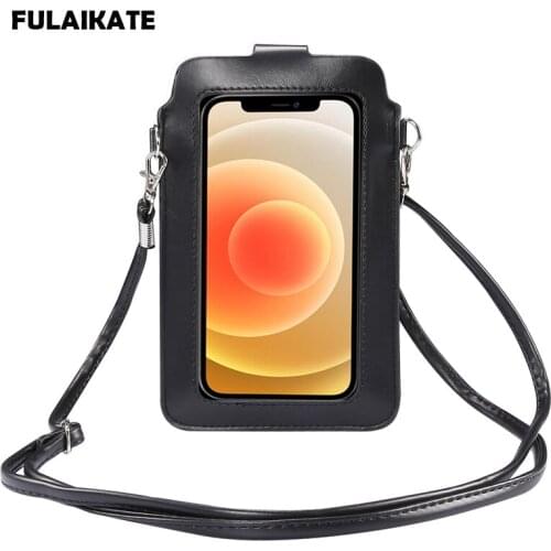 FULAIKATE Vertical Touch Screen Mobile Phone Bag Universal Shoulder Portable Pouch 5.5" 6.7" 6.9" Card Pocket PU Leather Holster