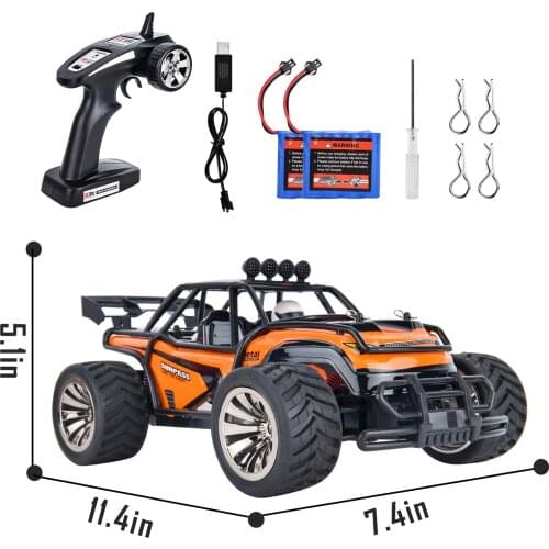 Remote Control Truck Off Road RC Car for Kids 2WD 24KMH - 2 Rechargeable Batteries 1/16 Desert Buggy Vehicle 2.4G Radio Control