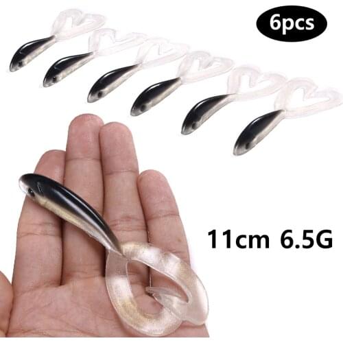HENGJIA 6pcs Rubber Soft Swimbait Wobblers Double Color Split Tail Shad Bait for Bass Pike Freshwater Fishing Tackle 11cm 6.5G