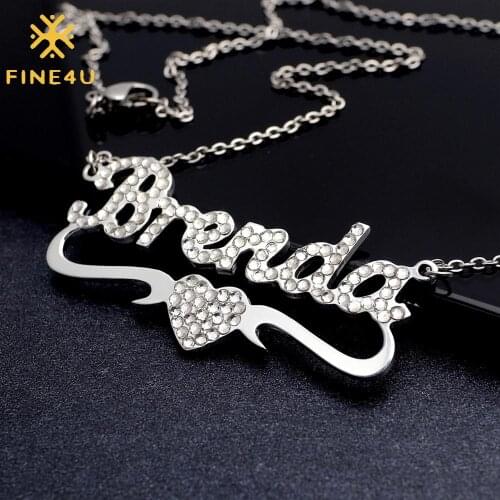 FINE4U N577 Personalized Name Necklace 18K Gold Plated Custom Nameplate Mom Bridesmaid Gift Jewelry for Women