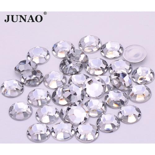 JUNAO 2 4 6 8 10 18 20 mm Clear White Round Crystal Rhinestone Flatback Acrylic Strass Applique Nail Decoration Crystal Stones