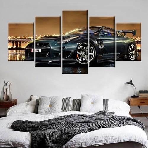 Classic high-end sports car city night poster canvas painting 5 panel home decoration living room bedroom wall art wall painting