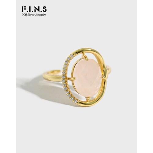 F.I.N.S Delicate Oval Geometric Pink Crystal Zircon S925 Sterling Silver Ring 2020 NEW Korean Fashion Wedding Rings for Women