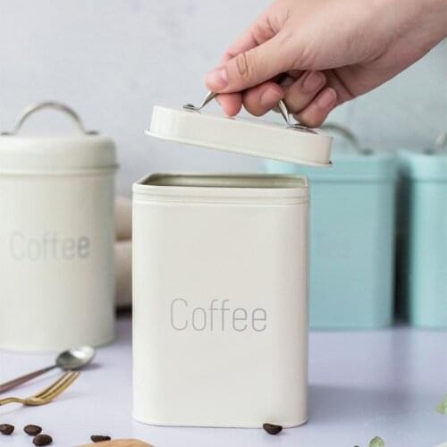 Square Metal Storage Jars Tea Coffee Sugar Sealed Iron Box Simple Sealing Container Kitchen Grain Organizer Can