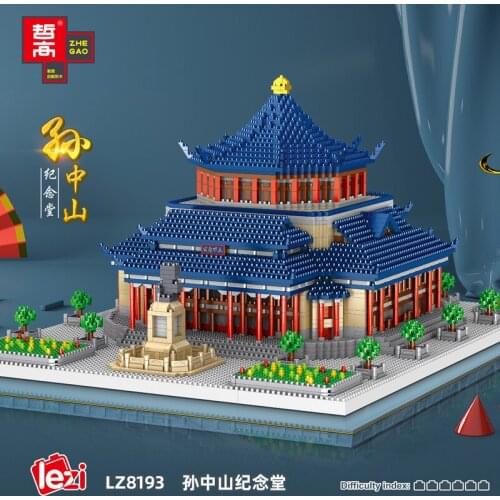 LZ8193 Zhongshan Memorial Hall Chinese style building model micro-particles assembling building block toys for children gifts