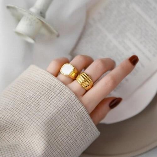 Fashion Marble Ring for Women Wide Chunky Ring Brass Plated Cigar Band Modernist Statement Jewelry Top Quality