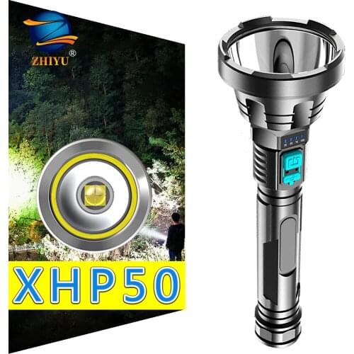 Powerful LED Flashlight XHP50 Tactical Torch USB Rechargeable Waterproof Lamp Built-in 26650 Battery Lantern with Power Display