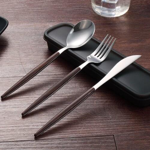 10set/lot Wooden handle 304 Stainless Steel Flatware Cutlery Set With box Silver Dinnerware Tableware Fork Knife Spoon