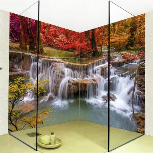 Custom Mural Wallpaper 3D Stereo Waterfalls Forest Bathroom Wall Painting Sticker PVC Self Adhesive Waterproof Papel De Parede