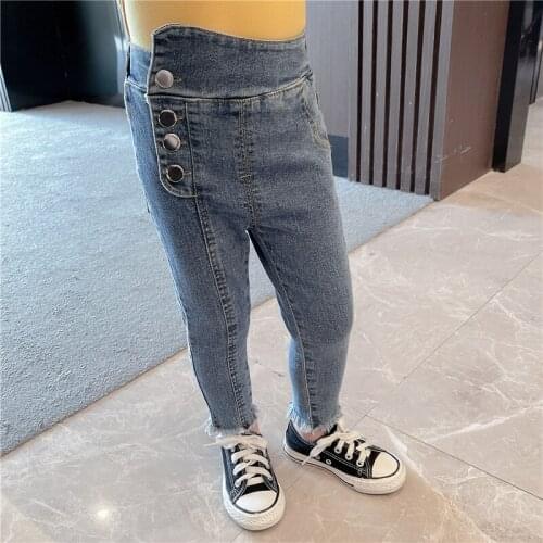 New Spring Childrens Jeans Elastic Kids Long Pants for Girls Infant Cotton Clothing Baby Casual Trousers for 12M-8 Years 2021
