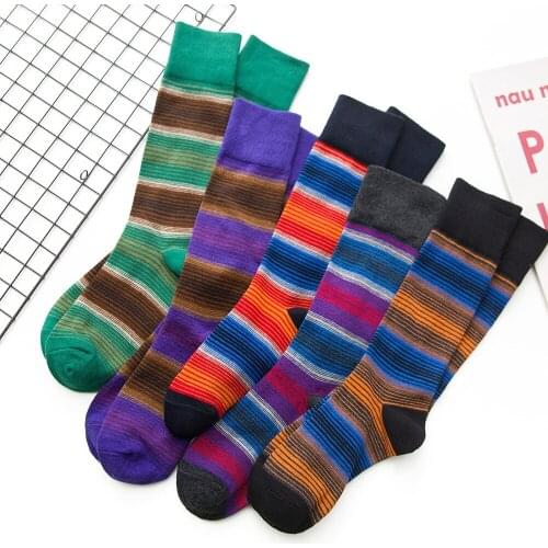 Autumn And Winter Warm Womens Socks, Sotton Calf Socks, Long Tube Pile Socks, Leisure Color Stripe New Style European And Ameri