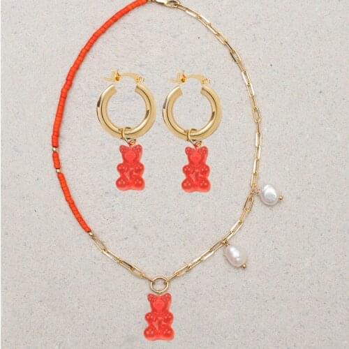 Handmade Candy 7 Color Cute Judy Cartoon Bear Charm Necklace for Women Girl Daily Jewelry Party Gifts