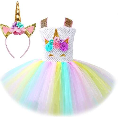 Pastel Unicorn Costumes for Girls Princess Tutu Dresses for Kids Birthday Dress Up Clothes Children Halloween Christmas Costume